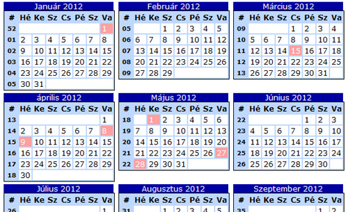2012-ben öt hosszú hétvége is lesz
